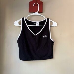 Vintage Y2K Mossimo Black Logo Crop Top with White Trim L